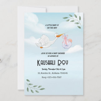 Blauwe en Witte Waterverf Baby shower Invitation Kaart