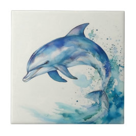 Blauwe en witte Waterverf Dolphin Tegeltje