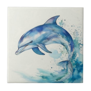 Blauwe en witte Waterverf Dolphin Tegeltje