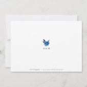 Blauwe en witte waterverf florale suspensie save the date (Achterkant)