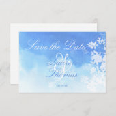Blauwe en witte Waterverf Sla de datumkaart op Save The Date (Voorkant / Achterkant)