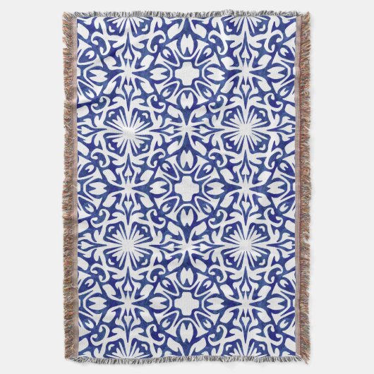 Blauwe en witte Waterverf Spaans Tile Patroon Deken (Voorkant Verticaal)