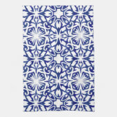 Blauwe en witte Waterverf Spaans Tile Patroon Theedoek (Verticaal)