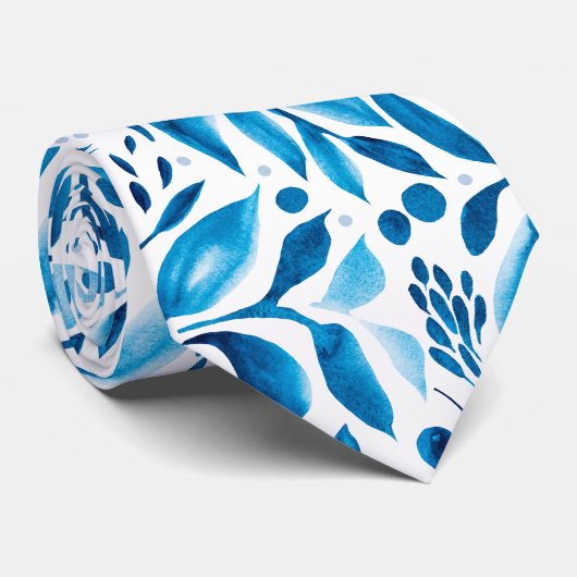 Blauwe en witte Waterverf Stropdas (Opgerold)