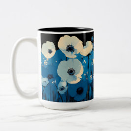 Blauwe en witte wilde bloemen tweekleurige koffiemok