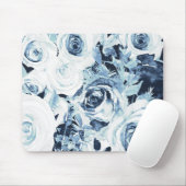 Blauwe en witte winterse Rozen Muismat (Met muis)