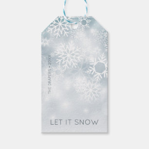 Blauwe en witte wintersneeuw cadeaulabel