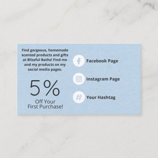 Blauwe en witte zeep en kaars visitekaartje (Achterkant)