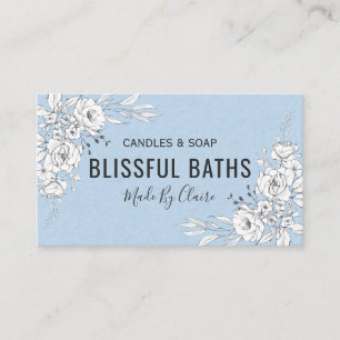Blauwe en witte zeep en kaars visitekaartje