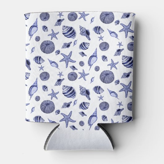 Blauwe en witte zeeschelpen blikjeskoeler (Voorkant)