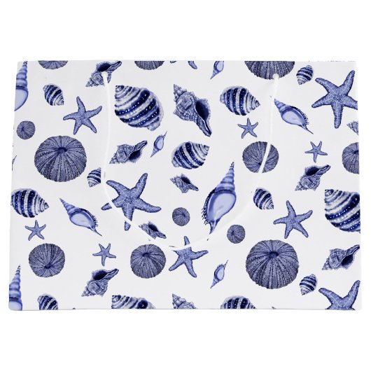 Blauwe en witte zeeschelpen groot cadeauzakje (Voorkant)