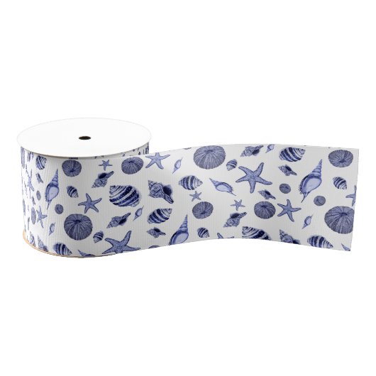 Blauwe en witte zeeschelpen grosgrain lint (Spoel)