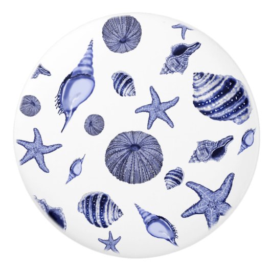 Blauwe en witte zeeschelpen keramische knop (Voorkant)