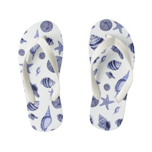 Blauwe en witte zeeschelpen  kinder teenslippers