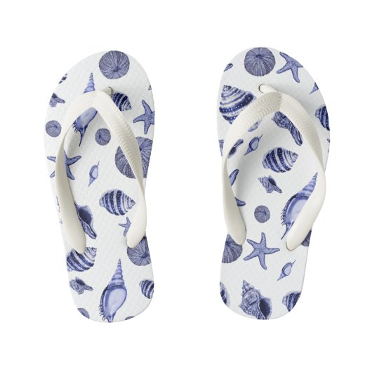 Blauwe en witte zeeschelpen  kinder teenslippers (Voetbed)