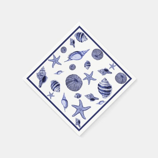 Blauwe en witte zeeschelpen servet (Hoek)