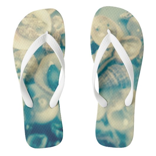 Blauwe en witte zeeschok teenslippers (Voetbed)