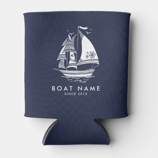 Blauwe en witte zeilboot blikjeskoeler (Voorkant)