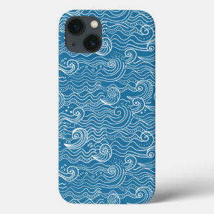 Blauwe en witte zomergolven iPhone 13 hoesje