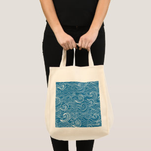 Blauwe en witte zomergolven tote bag