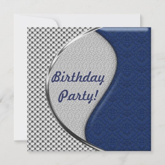 Blauwe en Zilveren Birthday-feestdagen Kaart (Voorkant)