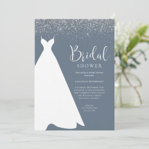 Blauwe en Zilveren Glitter Bridal Shower Uitnodigi Kaart