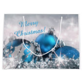 Blauwe en zilveren kersttas met grote cadeaus large cadeautasje (Voorkant)