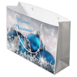 Blauwe en zilveren kersttas met grote cadeaus large cadeautasje