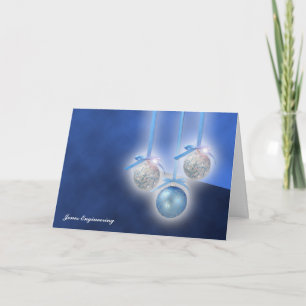 Blauwe en zilveren Ornamenten op een blauwe achter Feestdagen Kaart