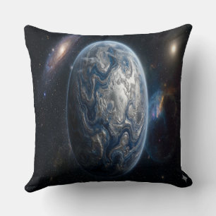 Blauwe en Zilveren Planeet Kussen