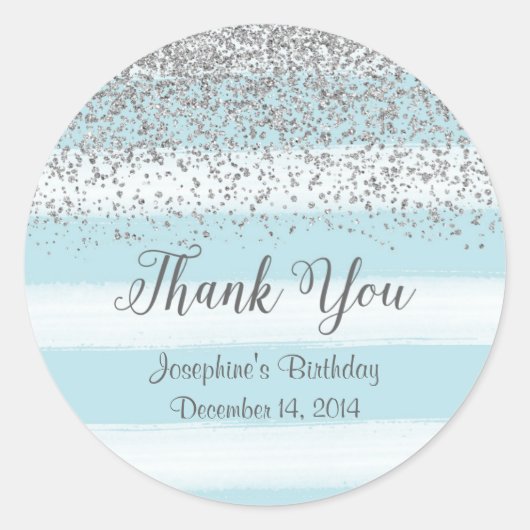 Blauwe en zilveren verjaardags Stickers (Voorkant)
