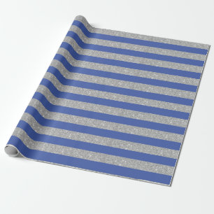 Blauwe en zilverglitterstripes cadeaupapier