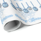 Blauwe en zilverglitterversieringen cadeaupapier (Rol Hoek)