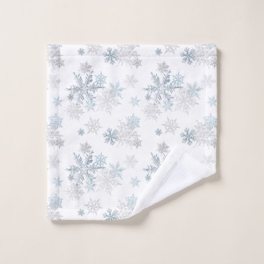 Blauwe en zilvergrijze winter Wonderland Snowflake Bad Handdoek (Wasdoekje)