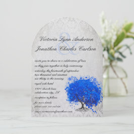 Blauwe en zilverhardende Leaf Tree Wedding Kaart