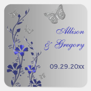 Blauwe en zilvervlies met Butterflies-Sticker Vierkante Sticker