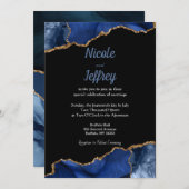 Blauwe en zwarte Agate Elegant Wedding Uitnodiging (Voorkant / Achterkant)