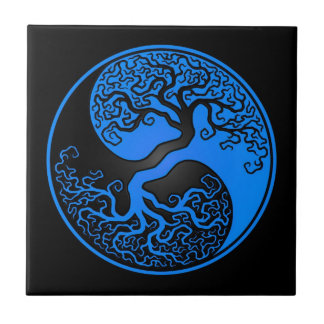 Blauwe en zwarte boom van Life Yin Yang Tegeltje