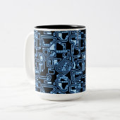 Blauwe en zwarte computercircuits tweekleurige koffiemok (Voorkant links)