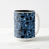 Blauwe en zwarte computercircuits tweekleurige koffiemok (Voorkant rechts)