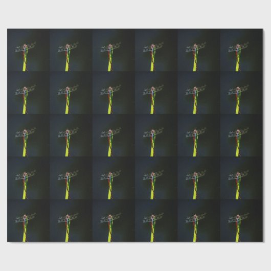 Blauwe en zwarte Dragonfly op groen en rood gras Cadeaupapier (Vlak)