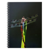 Blauwe en zwarte Dragonfly op groen en rood gras Notitieboek (Voorkant)