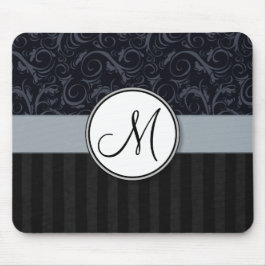 Blauwe en zwarte Florale vleugels, strepen met mon Muismat