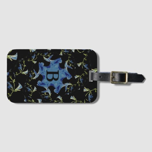 Blauwe en zwarte-grijze deelkunst bagagelabel (Voorkant (horizontaal))