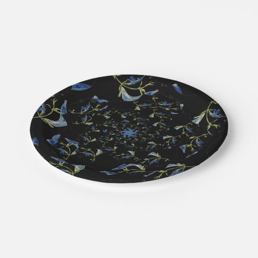 Blauwe en zwarte-grijze deelkunst papieren bordje (Gekanteld)