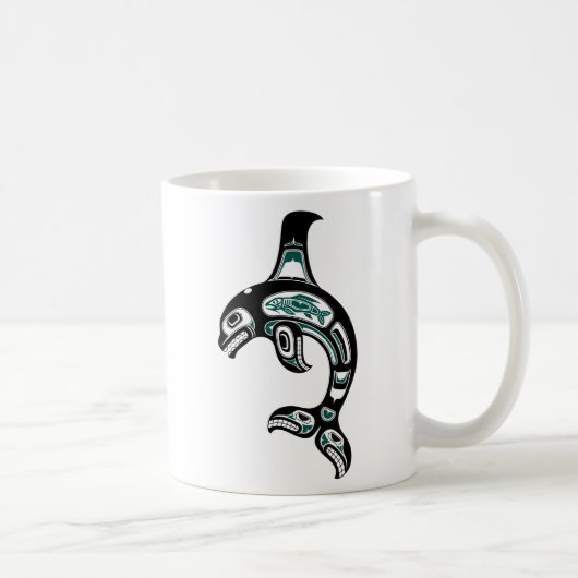 Blauwe en zwarte Haida Spirit Killer Whale Koffiemok (Rechts)