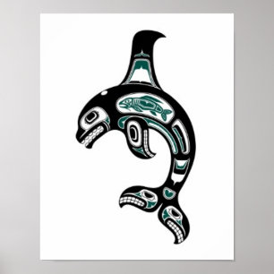 Blauwe en zwarte Haida Spirit Killer Whale Poster