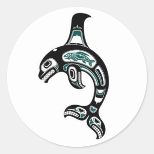 Blauwe en zwarte Haida Spirit Killer Whale Ronde Sticker