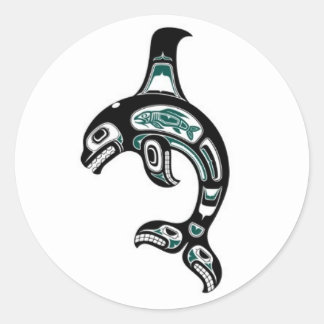 Blauwe en zwarte Haida Spirit Killer Whale Ronde Sticker