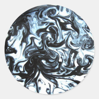 Blauwe en zwarte inkt werveling ronde sticker